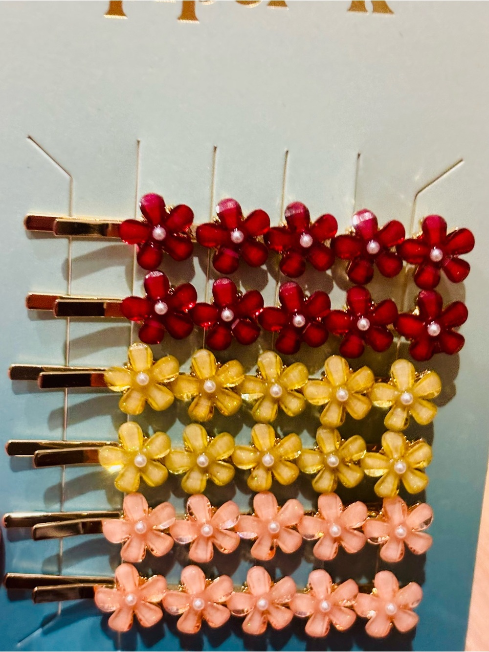 NWT Piper K Flower Hair Bobby pin Clips Set - Red, Yellow, Pink - Picture 5 of 6